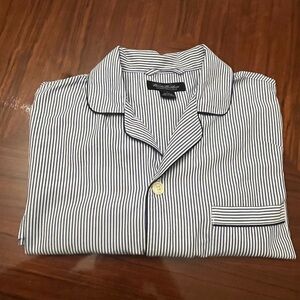 Brooks Brothers Navy and White Striped Pajama  Shirt Medium